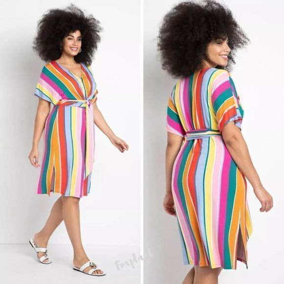 NEW Eloquii Rainbow Wrap Around Dress,‎ size 28 - Picture 1 of 16